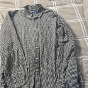 Ralph Lauren Olive and White Micro-Check Button-Down Shirt